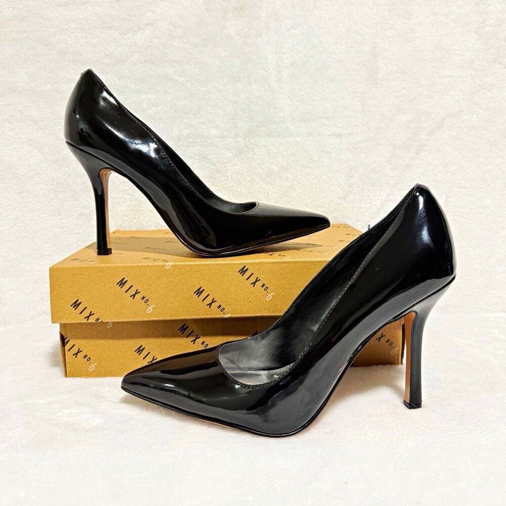 Mix No. 6 Yalda Black Patent PU Pointed Toe Stiletto Heels Women Size 7M